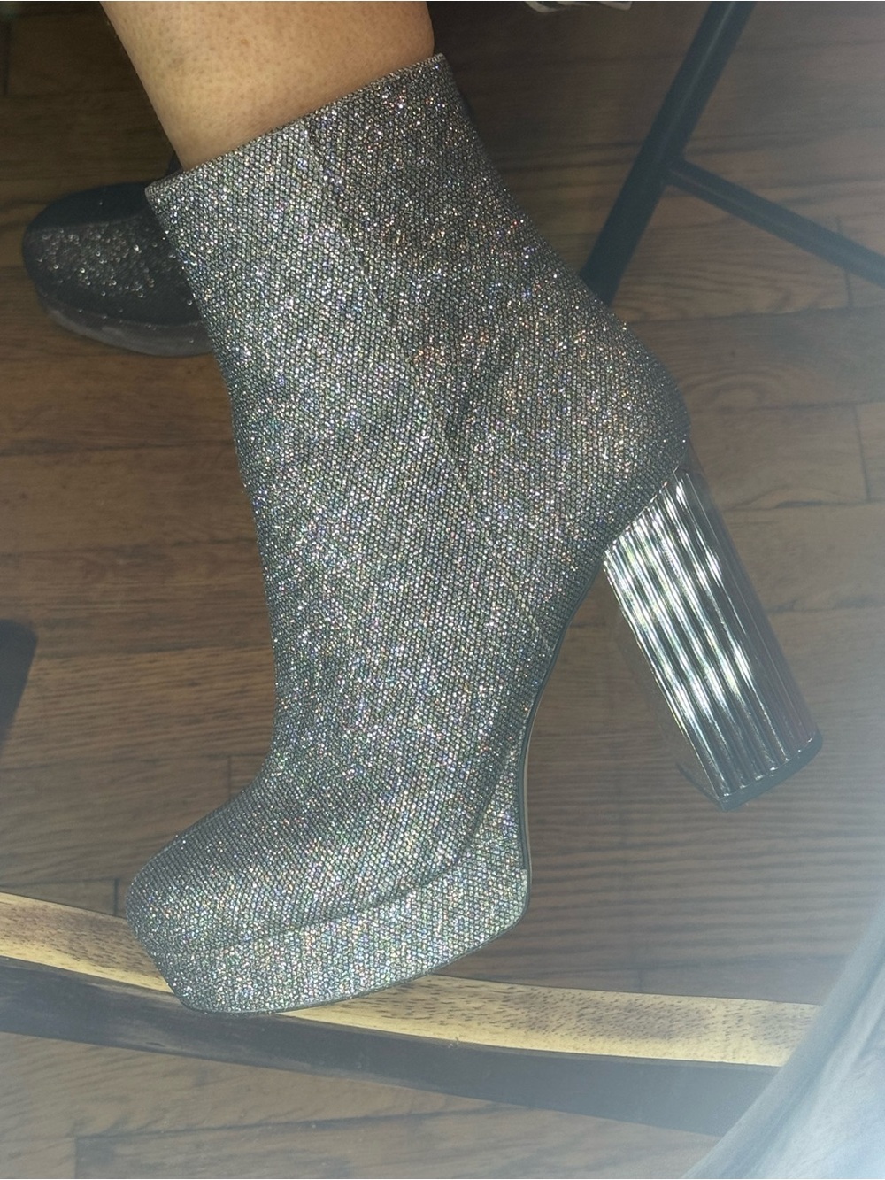 Michael Kors Glitter Chunky Heel Ankle Boots - Silver